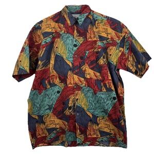 VTG 90s Geometric Short Sleeve Collared Men's Large Cotton Expressions Worldwide